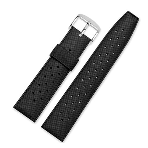 PLACKE Tropical Rubber Watch Band fit for Seiko SRP777J1 Fit for Omega wasserdichte Sporttauchen atmungsaktives Gurt Armband Uhrband 20mm 22 mm (Color : Black, Size : 22MM_BUCKLE SILVER) von PLACKE