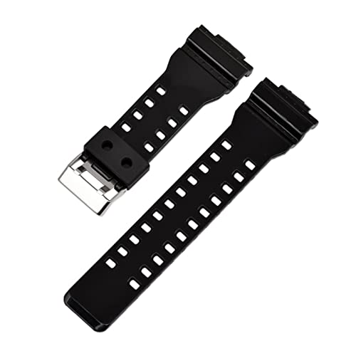 PLACKE Gummi-Uhren-Band-Gurt for Casio Fit for G-Shock GA-100 110 120 GA100 Ersatz 16 mm schwarz rot wasserdichte Uhrenbänderzubehör (Color : Bright black, Size : 16mm) von PLACKE