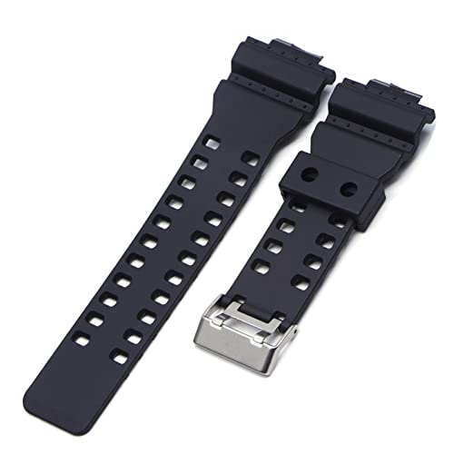 PLACKE 16mm Silikonkautschuk Uhr Band Strap Fit for Casio Fit for G-Shock Ersatz Schwarz Wasserdichte Uhren-Zubehör GD-100 G-8900 von PLACKE