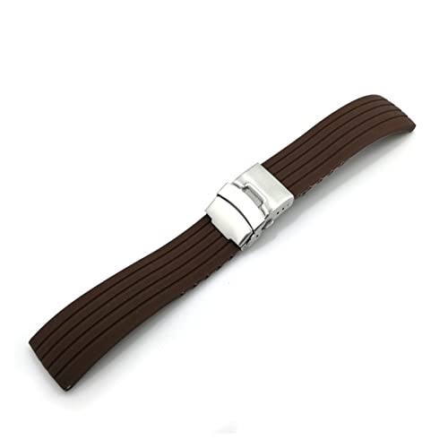 PLACKE Universal Silicon Watchband 18mm 20mm 20 mm 22 mm 24 mm Faltschnalle wasserdichte Gummi -Männer Sport Tauchen ersetzt Armbandband Uhr (Color : Coffee silver buckle, Size : 22mm) von PLACKE