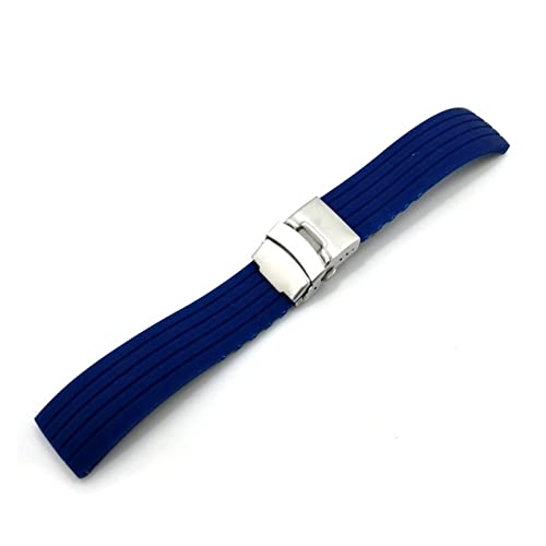 PLACKE Universal Silicon Watchband 18mm 20mm 20 mm 22 mm 24 mm Faltschnalle wasserdichte Gummi -Männer Sport Tauchen ersetzt Armbandband Uhr (Color : Darkblue silver buck, Size : 20mm) von PLACKE