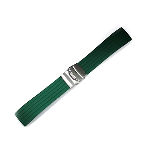 PLACKE Universal Silicon Watchband 18mm 20mm 20 mm 22 mm 24 mm Faltschnalle wasserdichte Gummi -Männer Sport Tauchen ersetzt Armbandband Uhr (Color : Green silver buckle, Size : 20mm) von PLACKE
