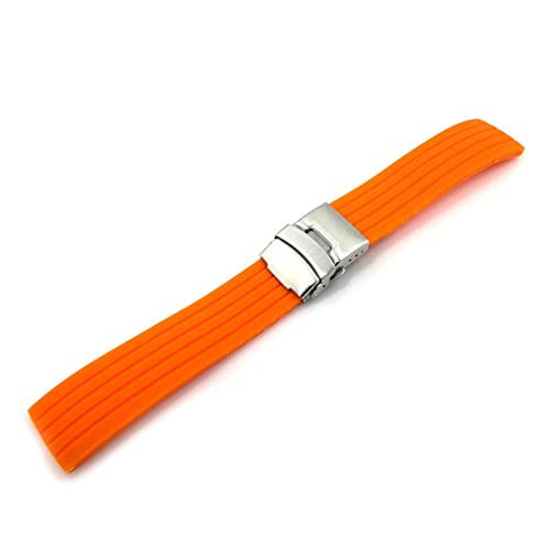 PLACKE Universal Silicon Watchband 18mm 20mm 20 mm 22 mm 24 mm Faltschnalle wasserdichte Gummi -Männer Sport Tauchen ersetzt Armbandband Uhr (Color : Orange silver buckle, Size : 22mm) von PLACKE