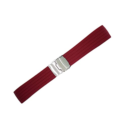 PLACKE Universal Silicon Watchband 18mm 20mm 20 mm 22 mm 24 mm Faltschnalle wasserdichte Gummi -Männer Sport Tauchen ersetzt Armbandband Uhr (Color : Winered silver buck, Size : 18mm) von PLACKE