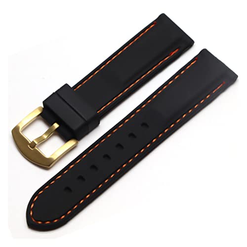 PLACKE Watchband Silicon Gummi -Uhr -Gurtbänder wasserdicht 20mm 22 mm 24 mm 26 mm Uhrengürtel (Color : Orange Gold, Size : 20mm) von PLACKE