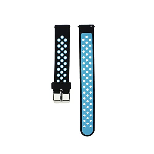 PLACKE Weiches Silikonband Fit for Huawei Fit for Samsung Fit for Garmin 16/18/20/22/22mm Zweifarbige Uhr Abzug Wasserdichte Band Watch Accessoire (Color : Black Blue, Size : 22mm) von PLACKE