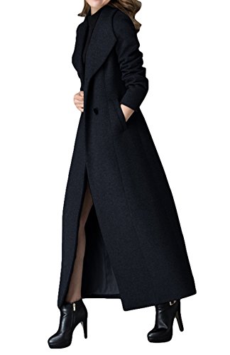 PLAER Damen Charmant Kaschmir Wolljacke Outdoor Warm Lang Trenchcoat Winter Dicker Zweireihiger Overcoat Gr. 36, Stil 1 - Schwarz von PLAER