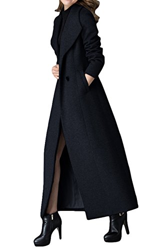 PLAER Damen Zweireihige dicke warme charmante Wolljacke Winter Outdoor Lange Trenchcoat, Farbe: Schwarz, 42 von PLAER