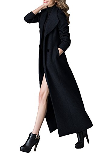 PLAER Frau Mode Wollmantel Langer Trenchcoat Wollmantel (34, schwarz) von PLAER