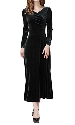 PLAER Frauen edles Fashion V-Ausschnitt Gold-Samt-Kleid Langhülse (44, schwarz) von PLAER
