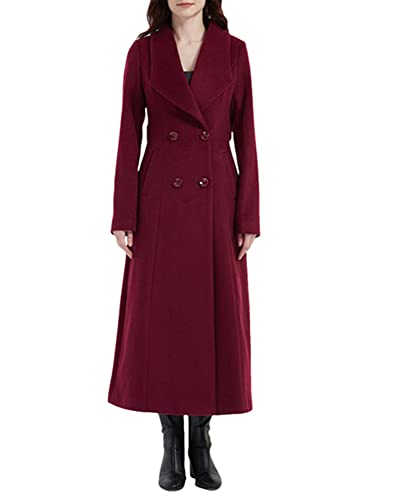 Damen Trenchcoat Kaschmir Wolle Winter Warm Dicke Zweireihig Lange Jacke, Lila Anzug Kragen - Stil 4, 40 von PLAERPENER