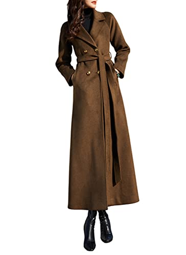 Damen Zweireihig Dicke Warm Winter Lange Wollmischung Trenchcoat Jacke Kaschmir Mantel, Anzugkragen, Stil 7, Kaffeebraun, 38 von PLAERPENER