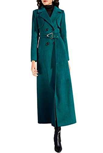 PLAERPENER Damen Kaschmir Wolle Trenchcoat Winter Warm Dicke Zweireiher Lange Jacke, Dunkelgrüner Anzugkragen, Stil 5, 38 von PLAERPENER