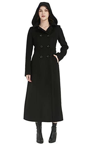 PLAERPENER Damen Kapuze Kaschmir Wolle Mantel Jacke Warm Outewear Winter Lang Trenchcoat, Schwarz , 42 von PLAERPENER