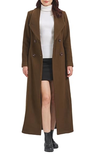 PLAERPENER Damen Kaschmir Wolle Trenchcoat Winter Warm Dicke Zweireiher Lange Jacke, kaffeebraun, 38 von PLAERPENER