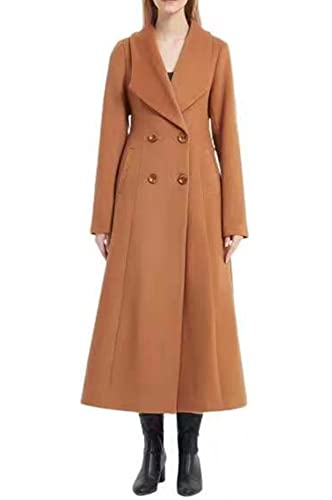 PLAERPENER Damen Trenchcoat Kaschmir Wolle Winter Warm Dicke Zweireihig Lange Jacke, Camel- Stil 10, 38 von PLAERPENER