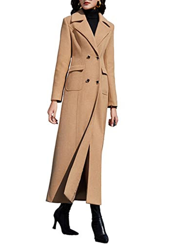 PLAERPENER Damen Trenchcoat Kaschmir Wolle Winter Warm Dicke Zweireihig Lange Jacke, Camelanzug Kragen - Stil 6, 38 von PLAERPENER