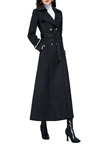 PLAERPENER Damen Trenchcoat Kaschmir Wolle Winter Warm Dicke Zweireihig Lange Jacke, Schwarzer Anzugkragen, Stil 3, 40 von PLAERPENER