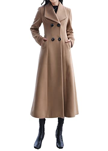 PLAERPENER Damen Trenchcoat Kaschmir Wolle Winter Warm Dicke Zweireihig Lange Jacke, camel, 42 von PLAERPENER