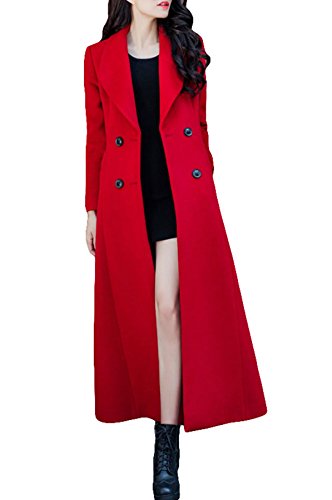 PLAERPENER Damen Zweireihig Lange Wollmischung Jacke Warmer Kaschmir eleganter Woll Trenchcoat (Rot, 40) von PLAERPENER