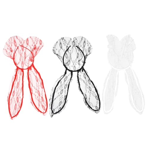 PLAFOPE 3stücke Kaninchenohr Stirnband Mit Spitzenschleier Damen Haarband Tierohren Haarverschluss Cosplay Party Accessoire Für Festivals Und Events von PLAFOPE