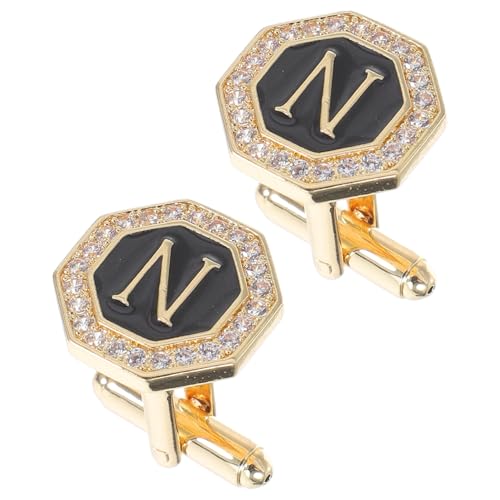 PLAFOPE 1 Paar Glitzernde Rhinestone Manschettenknöpfe mit Kreativem Alphabet Design für Business und Freizeitveranstaltungen Stilvolles Accessoire für Anzüge und Hemden von PLAFOPE