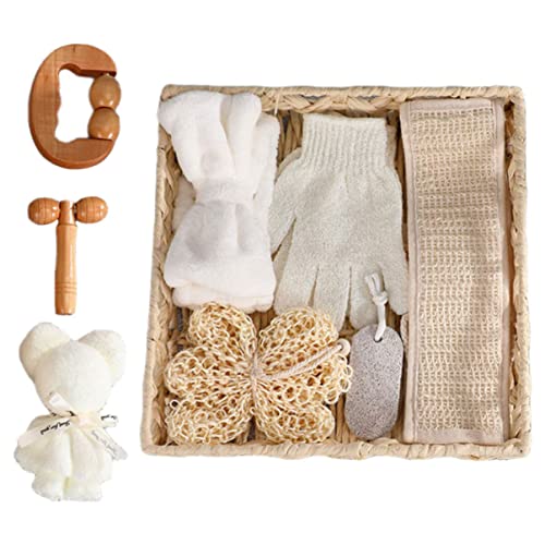 PLAFOPE 1 Satz Badeblumen-badeset Spa-geschenk Für Zu Hause Luffa Rückenschrubber Stirnband Aus Korallenrotem Fleece Spa-geschenkbox Peeling-handschuhe Aus Sisal Dusche Luffa Mädchen Mann von PLAFOPE