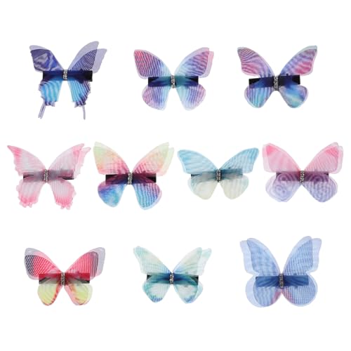 PLAFOPE 10 Stück Teiliges Bunte Schmetterling Haarklammern für Mädchen Leichte Komfortable Haarspangen mit Transparenter Doppelschicht aus Feinem Tüll für Partys und Alltag von PLAFOPE
