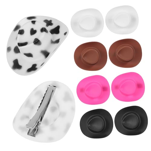 PLAFOPE 10 Stück Teiliges Mini Cowgirl Hut Haarclips Kleine Halloween Haaraccessoires für Frauen Bunte Mini Cowboy Hüte in Kuhmuster und Farbmix Vielseitig für Haartypen Einfache Anwendung von PLAFOPE