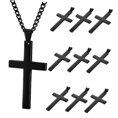 PLAFOPE 10 Stück Teiliges Schwarze Kreuzkette Titanstahl Leichter und Langlebiger Kreuzanhänger Unisex Schmuck für Männer Frauen und Teens Minimalistisches Design Passend zu Casual und von PLAFOPE