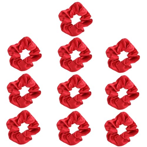 PLAFOPE 10 Stück Haargummis Mit Schleife Haargummi Für Frauen Weihnachtshaar Elastische Haargummis Weiche Seidenhalter Rote Farbe Haarseil Weihnachtsstirnband von PLAFOPE