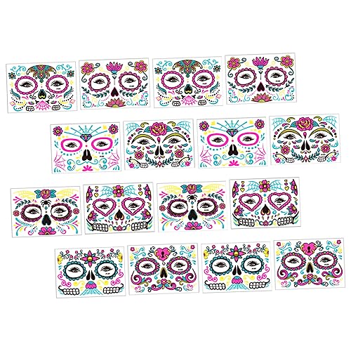 PLAFOPE 16blätter Fluoreszierende Gesichtstätowierungen Aufkleber Für Halloween Und Tag Temporäre Wasserdichte Tattoos Für Kostümpartys Für Leuchtende Farben Für Festliche Anlässe von PLAFOPE