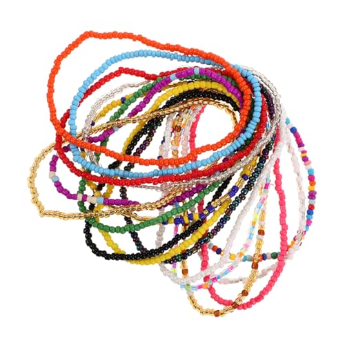PLAFOPE 17 Stück Teiliges Boho Perlenarmband Set Elastische Glasperlen Schmuckstücke für Damen und Mädchen Vielseitig als Fußkette oder Armband Tragbar Mehrfarbig Leicht für Strandparty von PLAFOPE