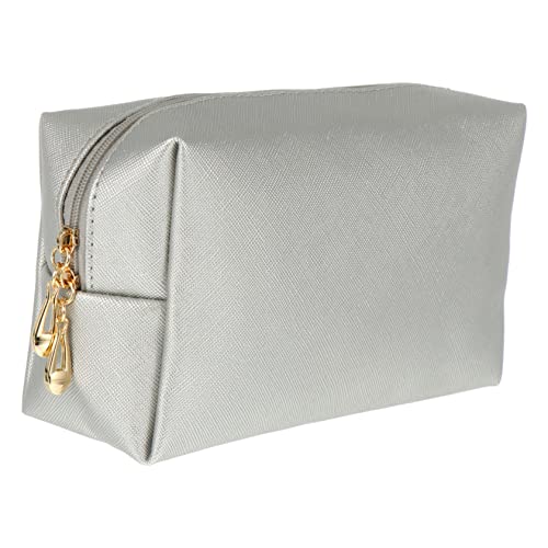 PLAFOPE Make-up-Tasche Organizer-Tasche Kreuzmuster Pu-Tasche Große Kapazität Stilvolle Handtasche für Kosmetik Reisetasche Silber von PLAFOPE