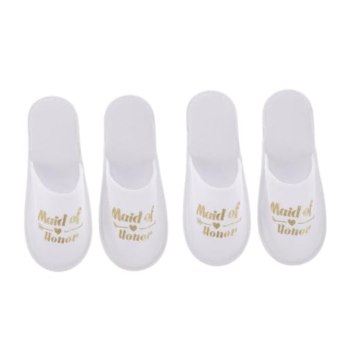 PLAFOPE 2 Paare Einweg Hausschuhe für Brautjungfern mit Geschlossenem Zeh Praktische Stoffpantoffeln in Gold für Hochzeitsfeier und Brautparty Bequemes für Brautparty Gäste von PLAFOPE