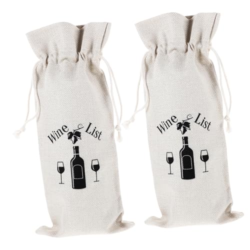 PLAFOPE 2 Stück Bedruckte Baumwoll leinen Flaschentaschen mit Kordelzug Wiederverwendbare Weinflaschen Geschenktüten für Party Weihnachten und Weinverpackung Strapazierfähige Weinbeutel von PLAFOPE