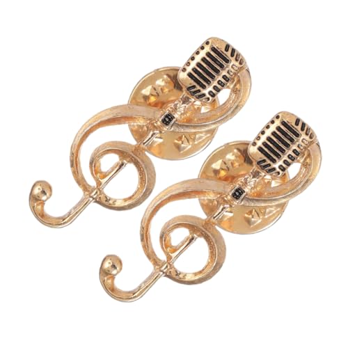 PLAFOPE 2 Stück Goldfarbene Musiknoten und Mikrofon Broschen aus Stilvolle Anstecknadeln für Herren Vielseitiges Party Accessoire Stabile Stilvolle Schmuckpins für Hemden Taschen Hüte von PLAFOPE