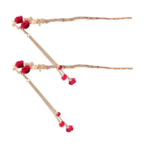 PLAFOPE 2 Stück Haarschieber mit Rosenblüte Stabile Vintage Haarstäbchen für Damen Formeller Haarschmuck für Hochzeiten Partys und Tägliches Styling von PLAFOPE