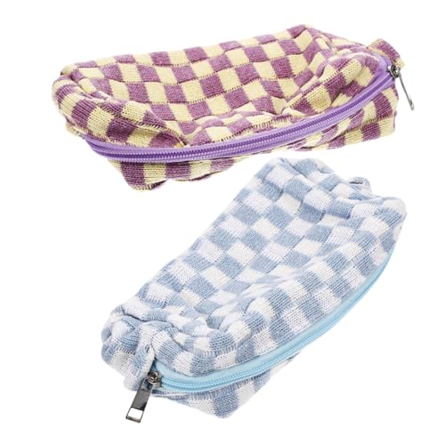 PLAFOPE 2 Stück Kawaii Kosmetiktasche Kariert Große Kapazität Makeup Tasche für Frauen Tragbar Vielseitig Schminkbeutel Reise Organizer Stilvolles Design von PLAFOPE