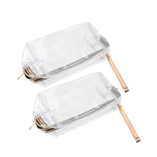 PLAFOPE 2 Stück PVC Transparente Kosmetiktasche Silber Große Reise waschtasche Tragbare Make up Aufbewahrungstasche für Damen und Persönliche Pflege von PLAFOPE