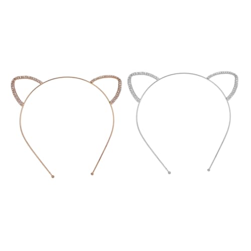PLAFOPE 2 Stück Teiliges Cat Ear Haarreif aus Legierung Flexibles Cosplay Haarschmuck für Erwachsene Party Accessoire für Karneval und Bühnenauftritte Silberne und Goldene Katzenohren von PLAFOPE