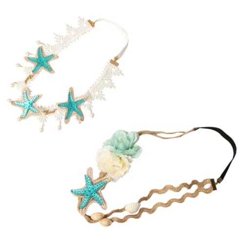 PLAFOPE 2 Stück Teiliges Elastisches Stirnband mit Muschel Blumenmotiv Bequeme Größe Dehnbar Modischer Haarschmuck für Damen Geeignet für Strand Party Hochzeit und Alltag von PLAFOPE