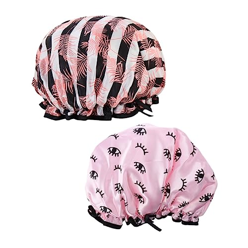 PLAFOPE 2 Stück Wasserdichte Duschhaube mit Doppelten Schichten und Elastischem Band Wiederverwendbare Badekappe für Damen und Herren Geeignet für Langes Haar Spa Make Up und Duschen von PLAFOPE