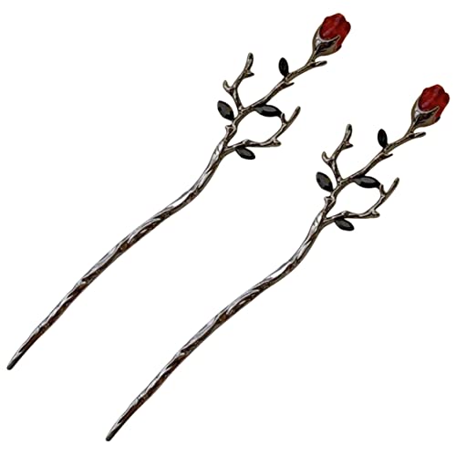 PLAFOPE 2stücke Haarstäbe Rosenblüten Haarknotenstäbe Haarnadeln Blumen-duttnadel Haarschmuck Damen Duttnadel Damen Kopfschmuck Haarstyling-nadeln von PLAFOPE