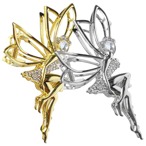 PLAFOPE 2stücke Haarklammern Für Damen Metall-haarspangen Mit Strass Rutschfeste Krallenclips Gold Und Silber Für Hochzeiten Partys Und Alltag von PLAFOPE