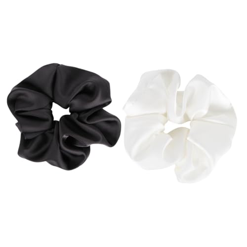 PLAFOPE 2stücke Kreisförmige Haarseile Aus Kunstseide Nahtlose Elastische Tuch Haargummis Pferdeschwanzhalter in Schwarz Und Weiß Kopfschmuck Für Frauen von PLAFOPE