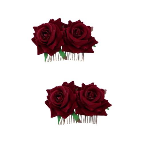 PLAFOPE 2stücke Flower Haarreif Haarschmuck Für Und Mädchen Hochzeitsaccessoire Weinrot Haarkamm Für Braut Und Brautjungfern Für Verschiedene Feiern von PLAFOPE