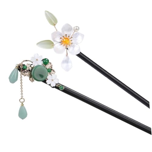 PLAFOPE 2stücke Retro Haarnadeln Mit Blumenmuster Chinesische Haarschmuck Für Hochzeiten Partys Und Alltag Vintage Haarschmuck Für Und Mädchen Weiß Grün von PLAFOPE