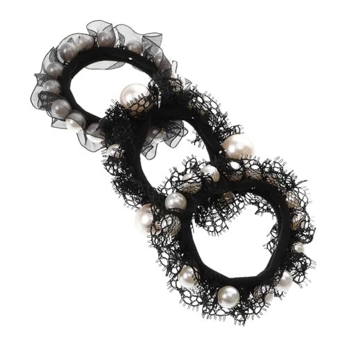 PLAFOPE 3 Stück Elastische Schonende Haargummis mit Spitzenbesatz und Perlen Dicke Haarbänder für Lockiges Haar Modische Strapazierfähige Haarseile für Damen und Mädchen Vielseitig und von PLAFOPE