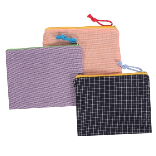 PLAFOPE 3 Stück Kosmetiktaschen mit Reißverschluss Tragbare Kulturbeutel mit Retro Karomuster Große Kapazität Multifunktionale Make Up Organizer für Damen und Reisen in Orange von PLAFOPE